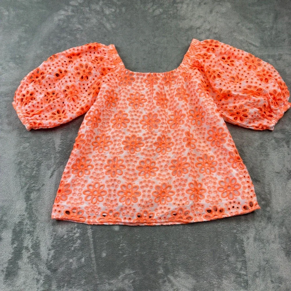 Lilly‎ Pulitzer Kerrigan Top Womens XS Orange Funflower Eyelet New Off Shoulder
